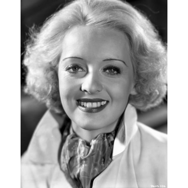 Bette Davis Portrait smiling with Floral Neckerchief and White Collar ...