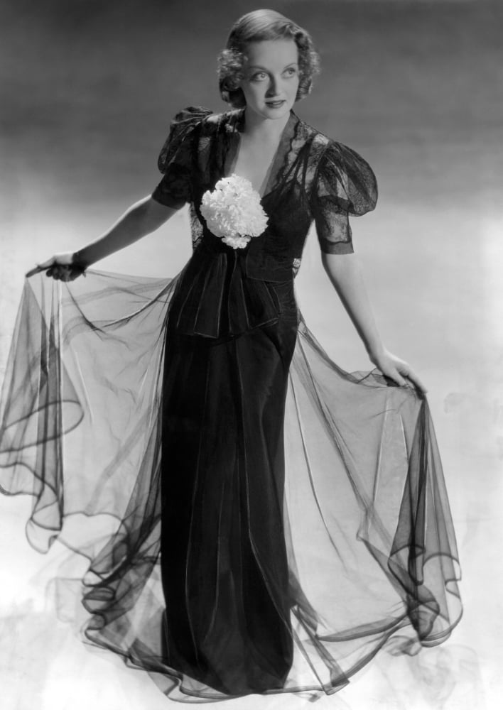 Bette Davis Wearing Black Taffeta Gown With Black Lace Bolero Jacket Canvas Art -  (16 x 20)