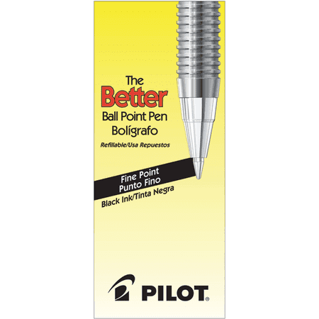Pilot® Better™ Ballpoint Pens, Fine Point, 0.7 mm, Black Barrel, Black Ink, Pack Of 12