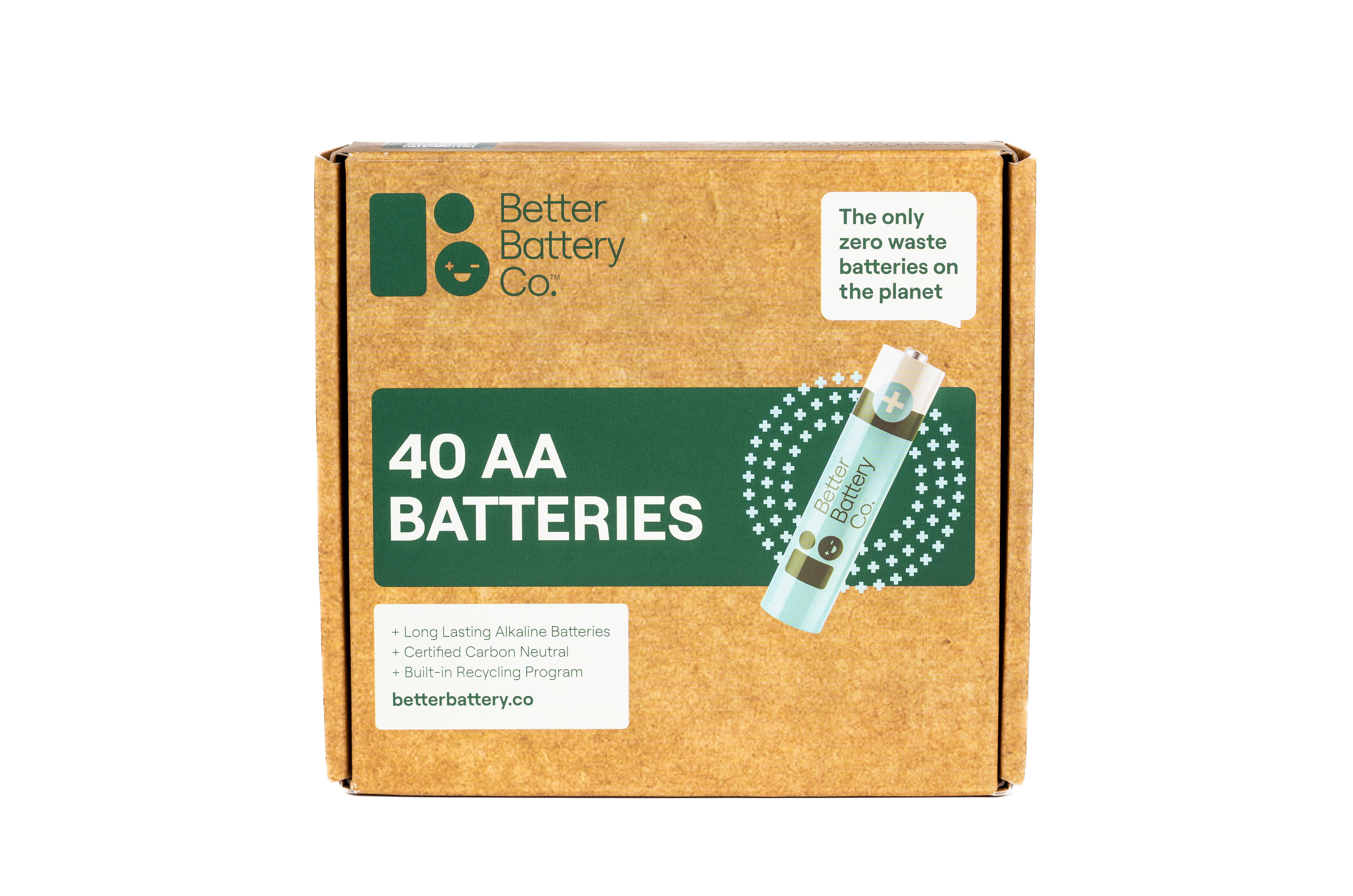 BETTER BATTERY AA Battery Pack, 40 Count High-Performance Carbon Neutral Batteries