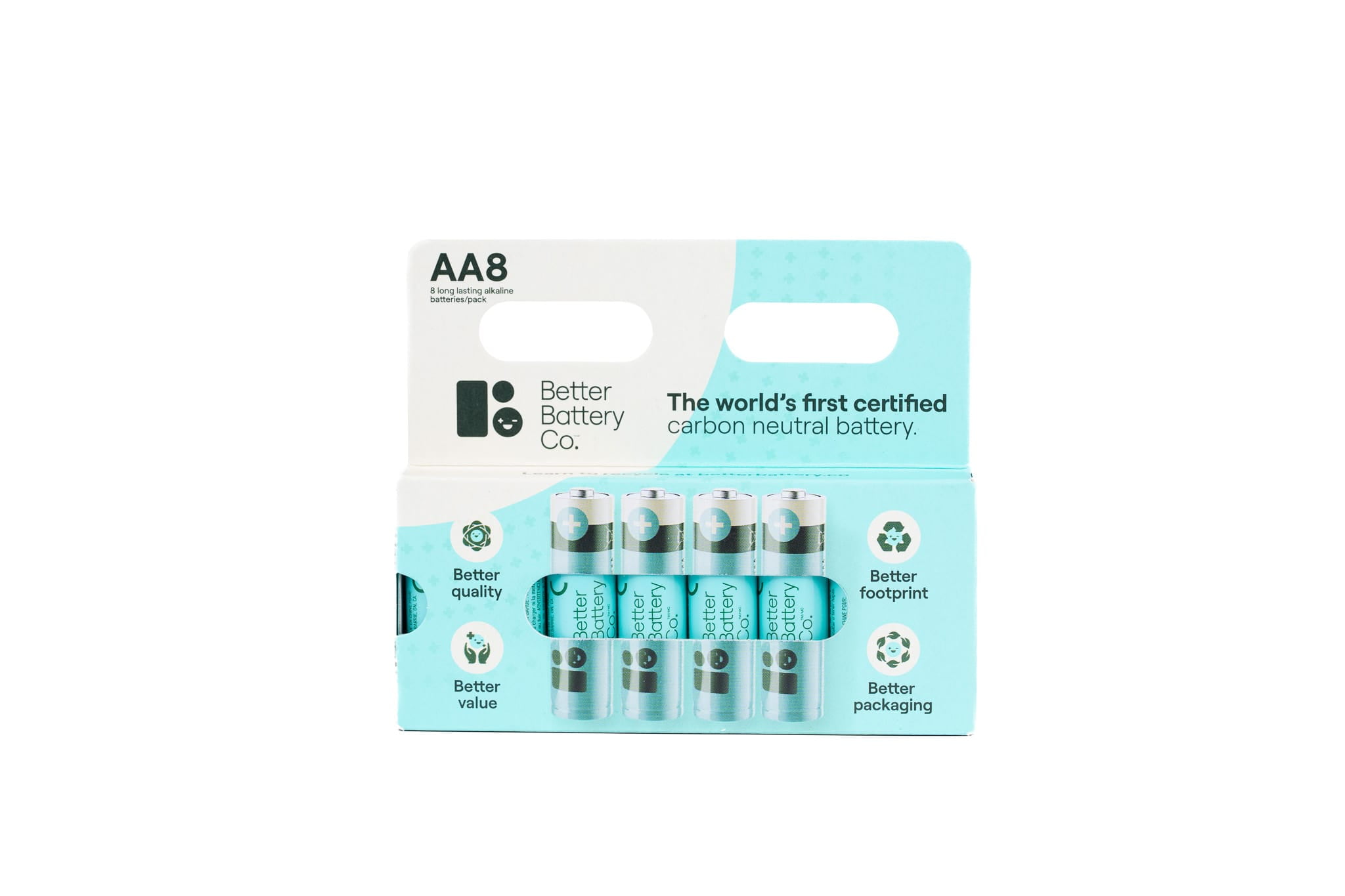 BETTER BATTERY AA Battery Pack, 8 Count High-Performance Carbon Neutral Batteries