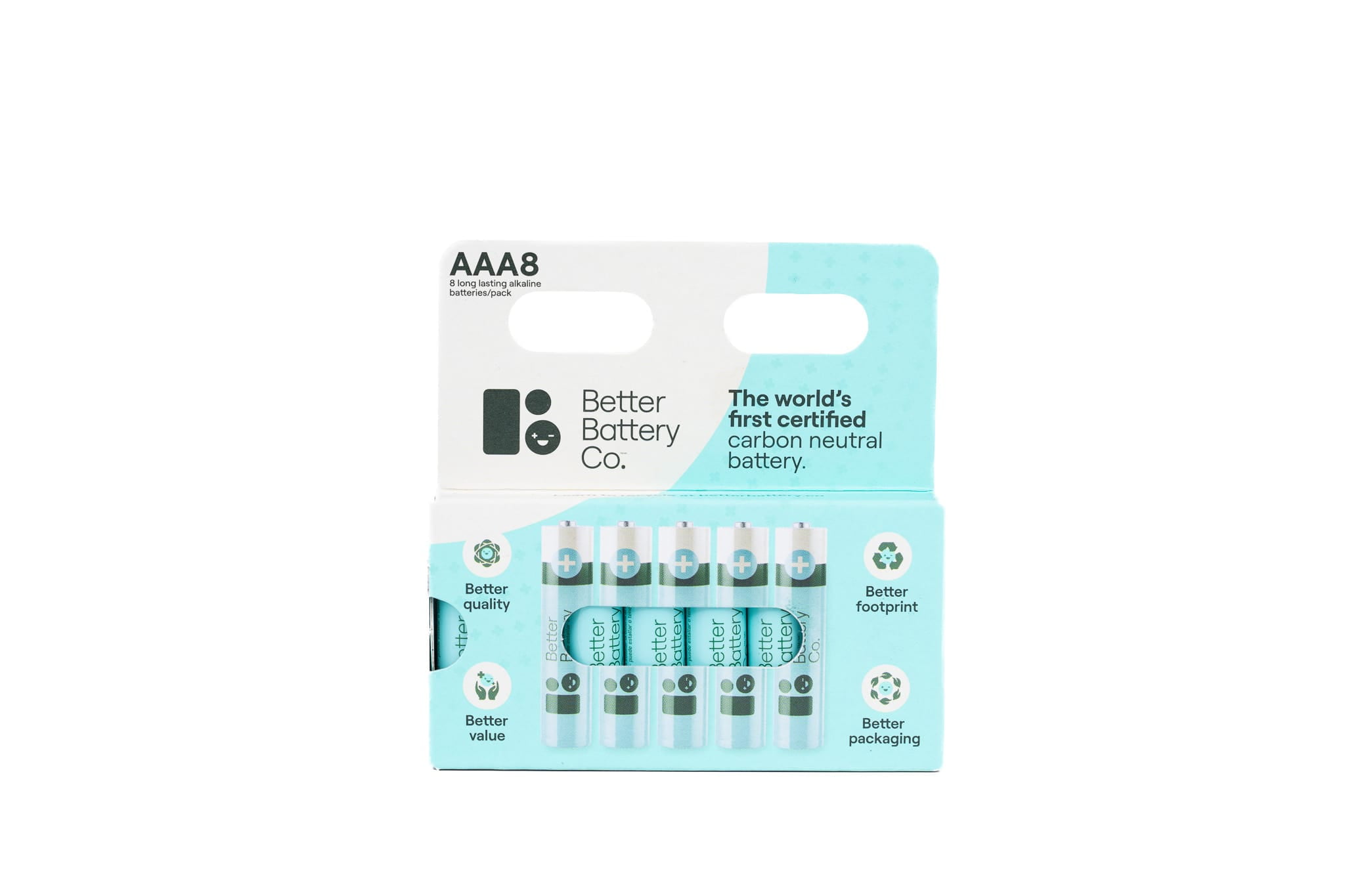 BETTER BATTERY AAA Battery Pack, 8 Count High-Performance Carbon Neutral Batteries