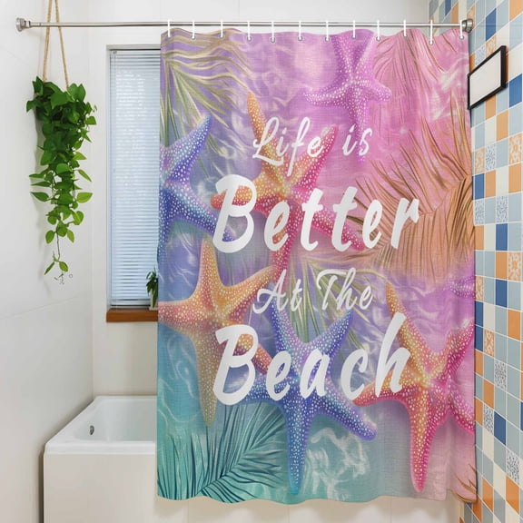 Better Beach Life Starfish Shower Curtain for Bathroom, Colorful Summer Ocean Waterproof Shower Curtains Washable Quick Dry with Hooks Bathtub Curtains 60x72IN