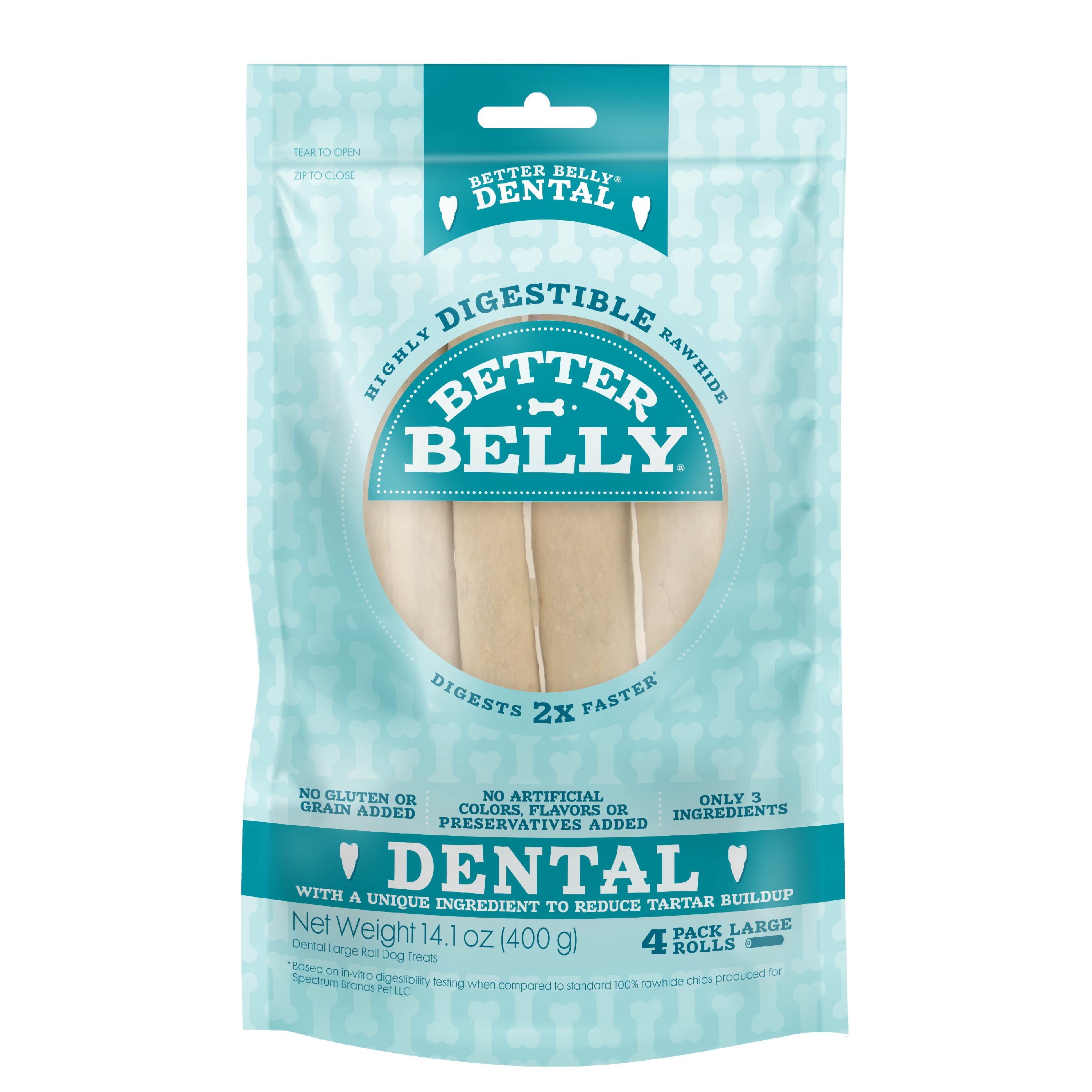 Better Belly Dental Large Rolls 4 Count, Highly Digestible Rawhide