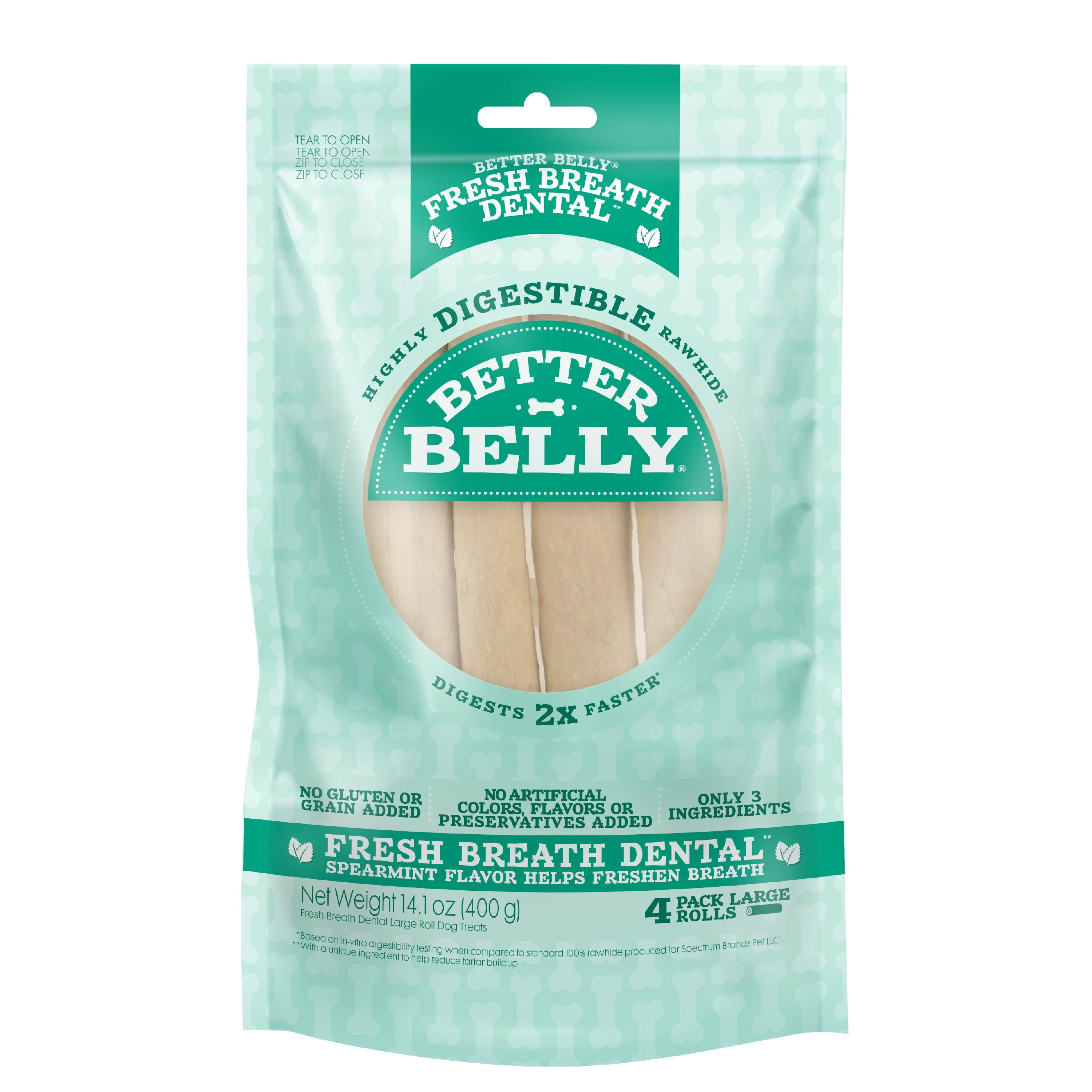 Better Belly Fresh Breath Dental Large Rolls, Dry Dog Chews, 4 Count