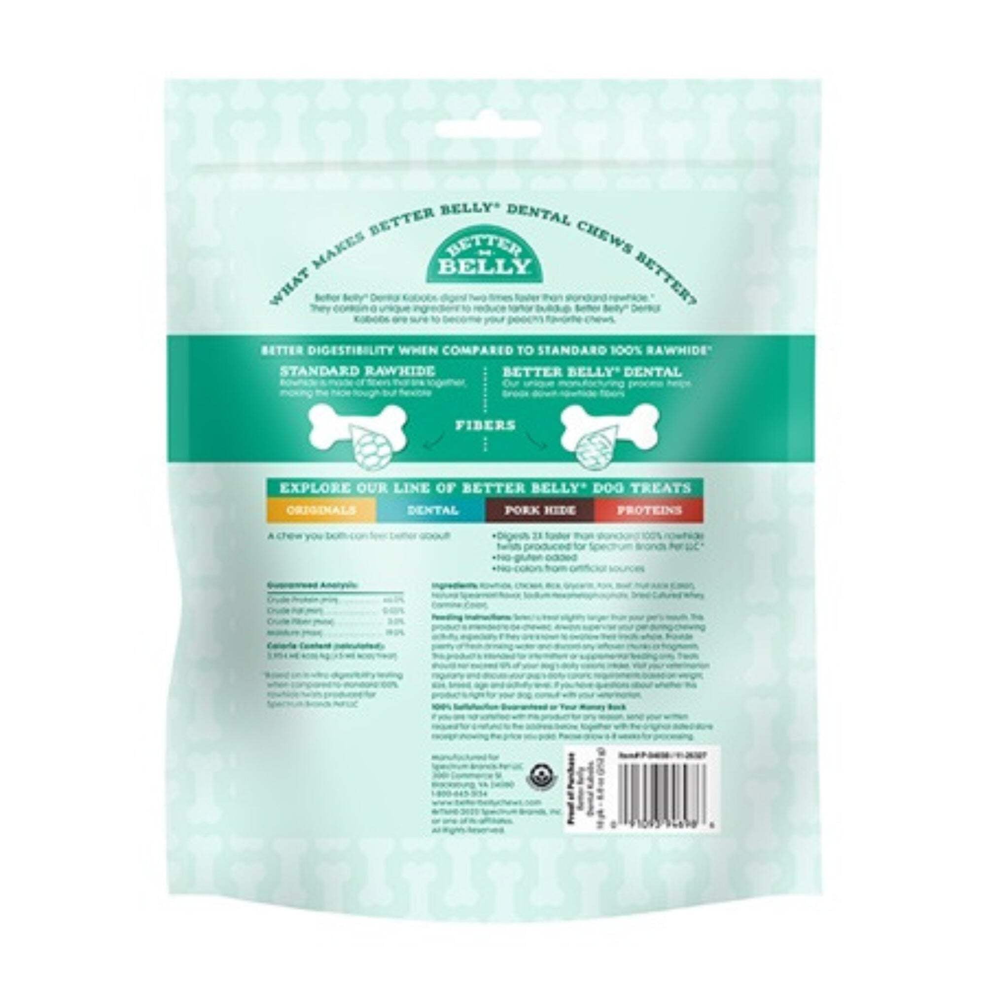 Better Belly Dental Kabobs, Highly Digestable Rawhide Dental Chews, 18 Count