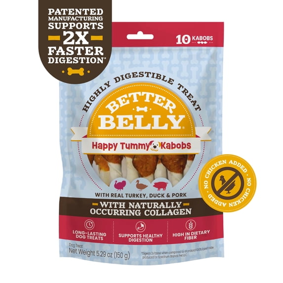 Better Belly Happy Tummy Triple Flavor Kabob Chews for Adult Dogs with Sensitive Stomachs, 10 Count