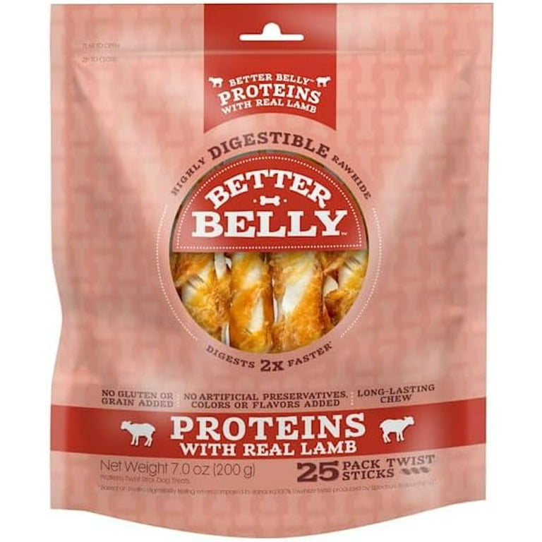 Better Belly Highly Digestible Rawhide Twist Sticks Chews Treat Your Dog to a Chew with NO Artificial Colors or Flavors 25 Count Pack of 1