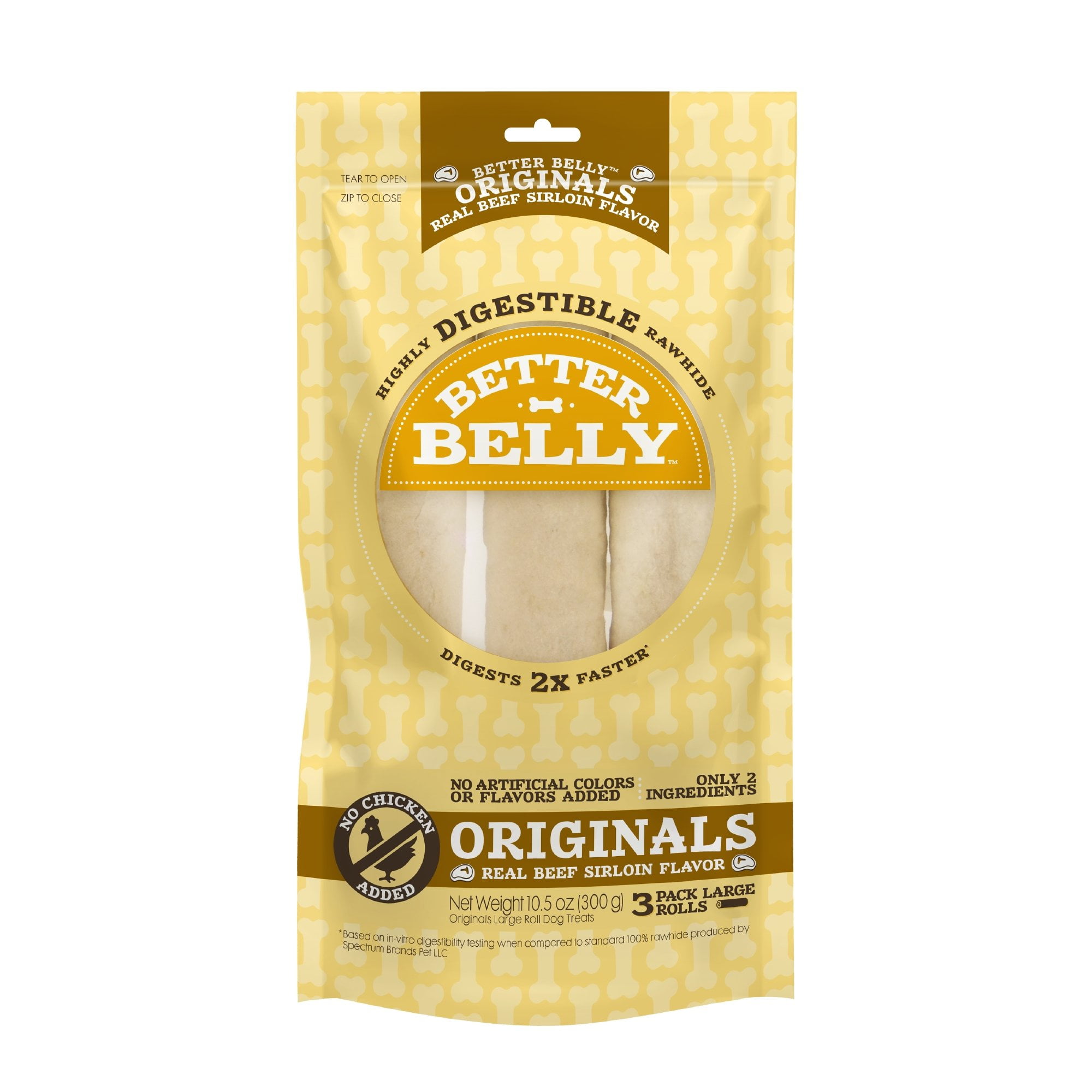 Better Belly Beef Sirloin Large Rolls Chew, Highly Digestible Dog Treat with Collagen, 3 Count