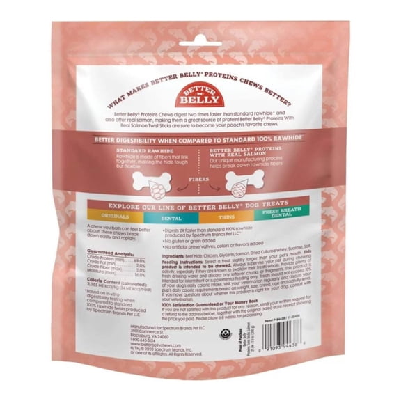 Better Belly Proteins with Real Salmon Twists, Highly Digestible Rawhide Chews, 25 Count