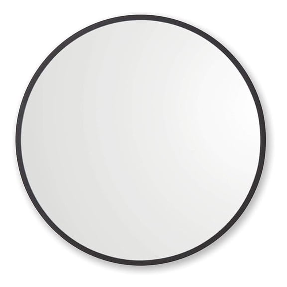 Better Bevel 18 x 18 Black Rubber Framed Mirror | Round Bathroom Wall Mirror
