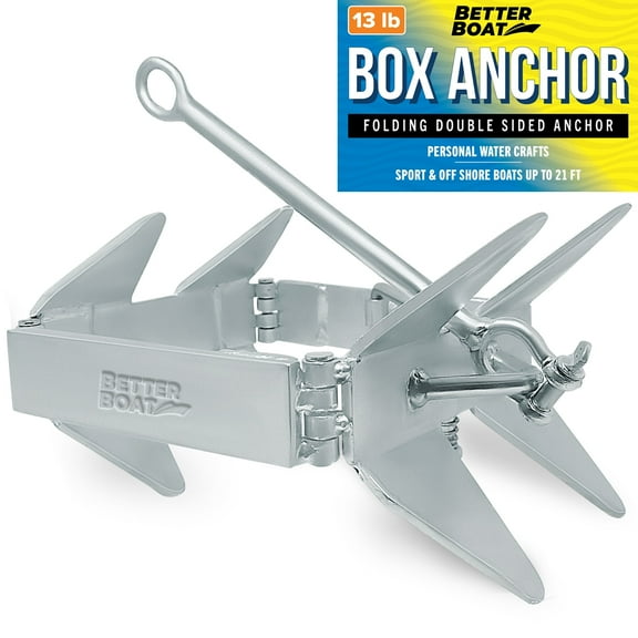 Better Boat 13lb Galvanized Steel Folding Box Anchor, Prevents Slide for Small or Large Boats