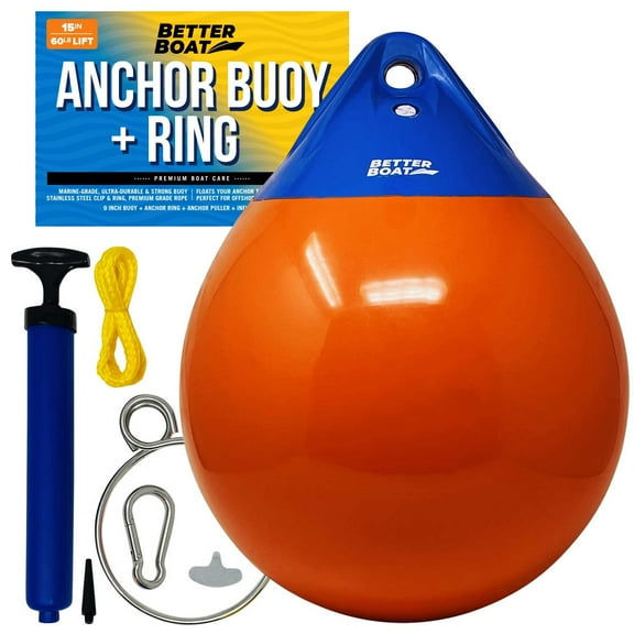 Anchor Buoy and Retrieval Ring, 15" Inflatable Vinyl Boat Buoy Balls with Pump, Round Boat Mooring Buoys, Marker, and Anchor Float Ball for Rope, Sea, and Lake