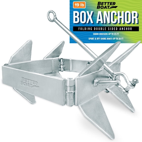 Better Boat 19lb Galvanized Steel Folding Box Anchor, Prevents Slide for Small or Large Boats