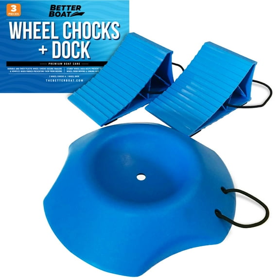 2 Trailer Wheel Chocks with Rope and Wheel Dock, for Boat Trailers, Travel Campers, RV Accessories, and All Trailer Tires