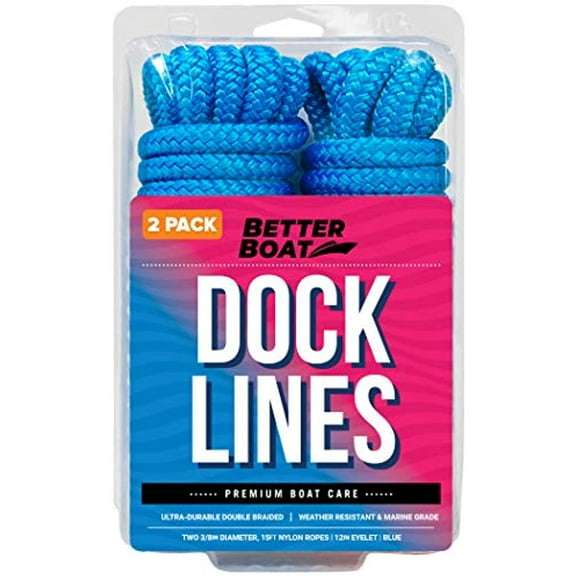Better Boat 3/8" x 15 ft Double-Braid Dock Lines & Rope, Blue 2 Count