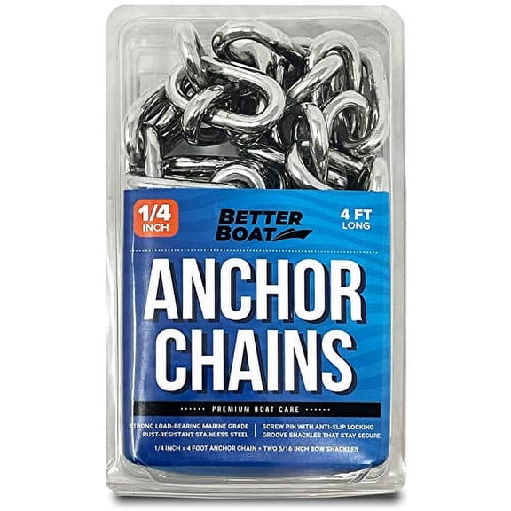 Better Boat 4 Foot 1/4" Stainless Steel Anchor Chain and Double Shackle Link Ends Marine Grade