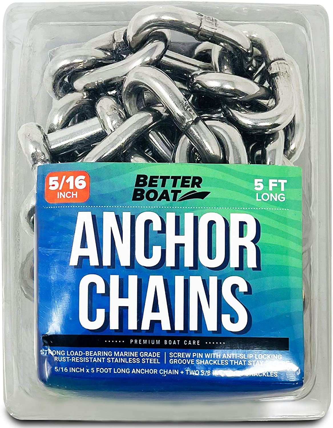 Better Boat 5 Foot 5/16 Stainless Steel Anchor Chain and Double