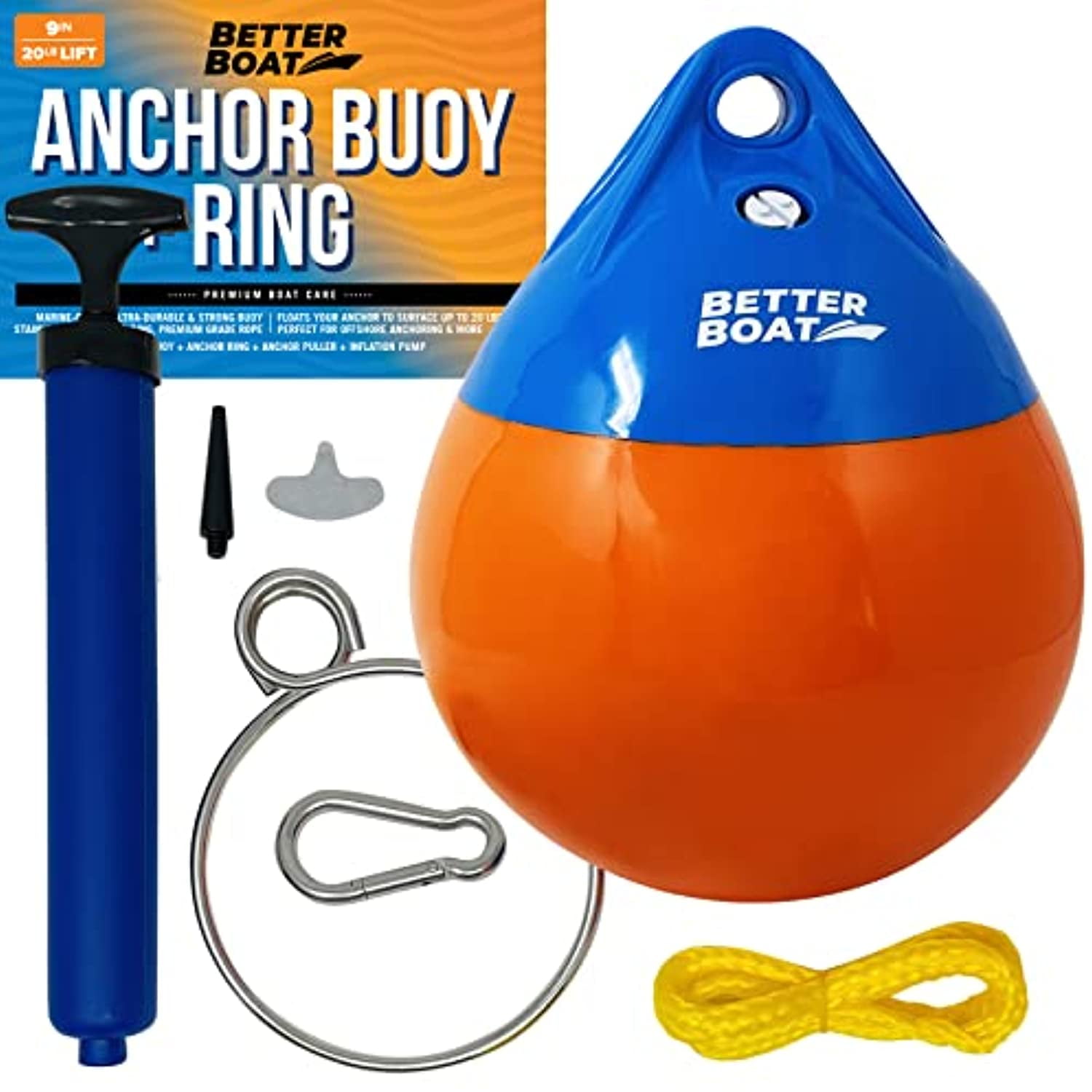 Better Boat Anchor Buoy and Retrieval Ring 9 inch Vinyl Boat Balls Round Boat Mooring Buoys, Orange