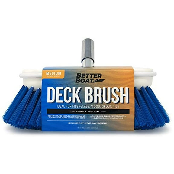 Better Boat Deck Brush Medium Bristle 8" Head Scrub Cleaning with Bumper 3/4" Thread