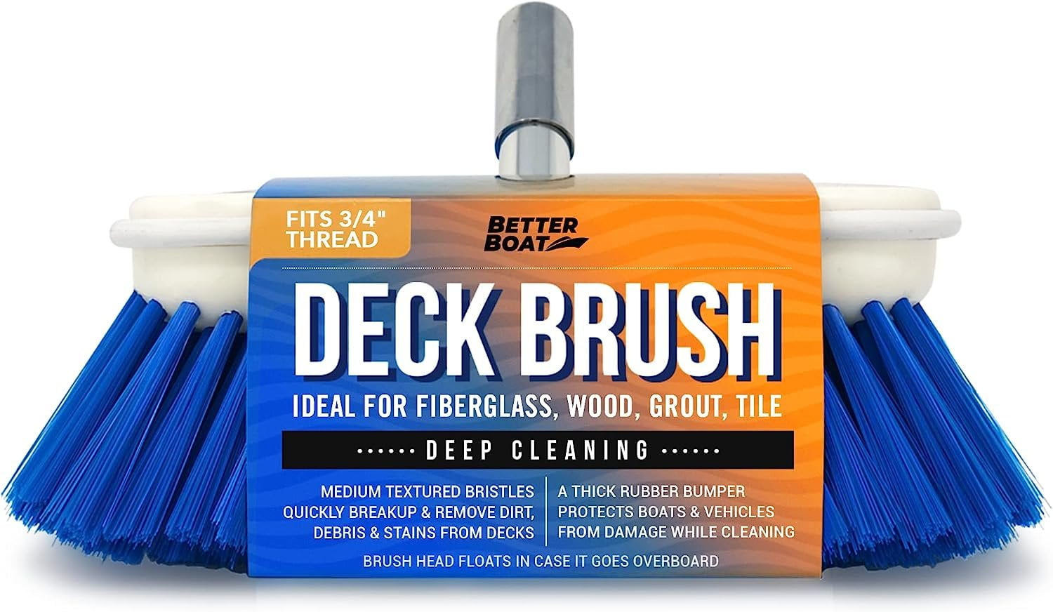 Better Boat Deck Brush Medium Bristle 8" Head Scrub Cleaning with