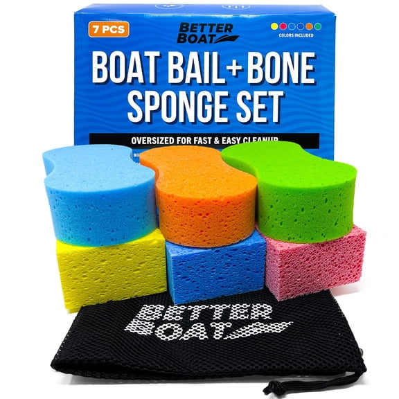 Better Boat Extra Large Cellulose Marine and Auto Sponge Set with Mesh Storage Bag, 6-Pack