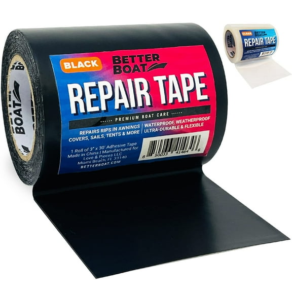 Better Boat Fabric Better Boat Repair Tape for Boat Covers, Canvas Tents, RV Awning, and Vinyl Waterproof Black, 30 ft x 3 in