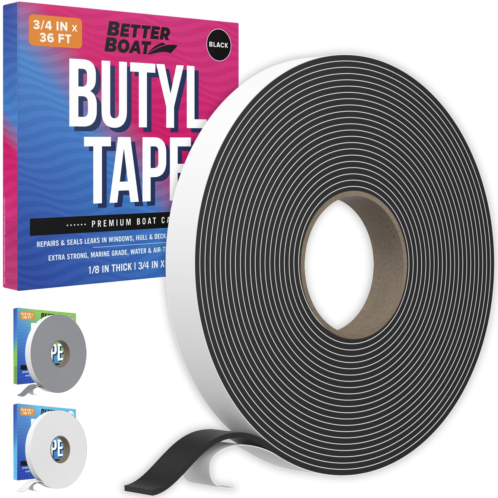 Better Boat Sealing Double Sided Putty Tape RV Window Seal Kit Butyl Sealant Tape, Black