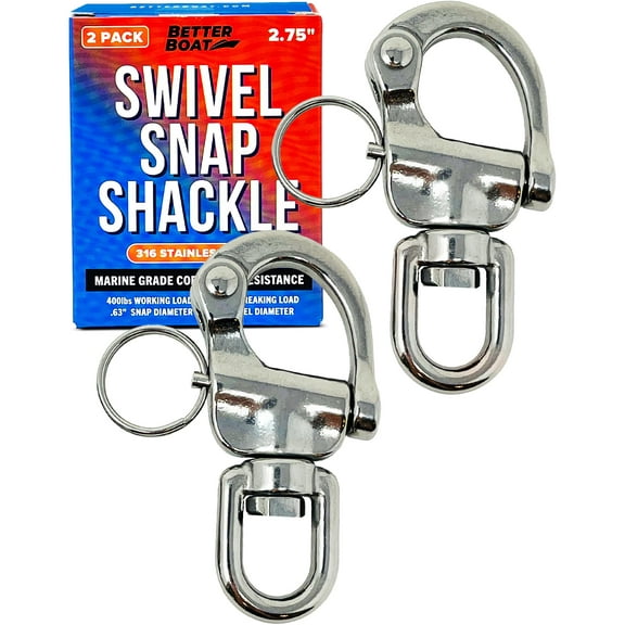 Better Boat Stainless Steel Quick Release Snap Shackles, 2-Pack, 2.75", 316 Marine Grade, Swivel Shackle for Sailing Rigging, SCBA Mask Clips, Spinnaker Halyard, and Sailboat Hardware
