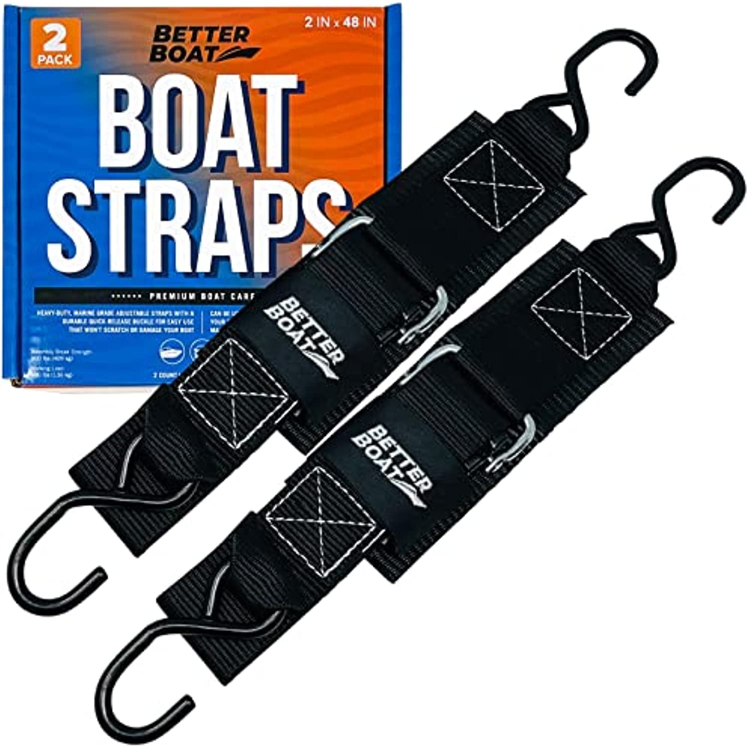 Better Boat Tie Down Straps to Trailer Boat Transom Tie Down Straps Heavy Duty Manual Buckle Clasp Tiedown 2" x 48"