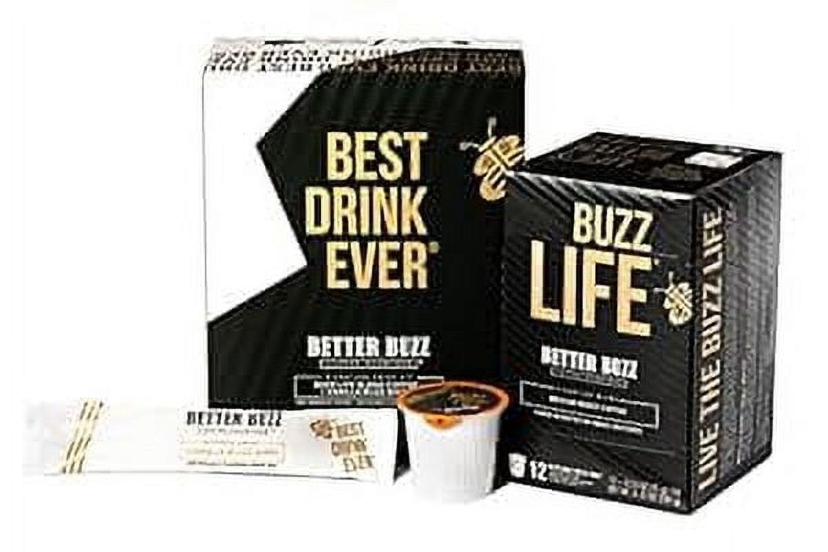 Better Buzz Best Drink Ever Vanilla Latte Single Serve Coffee Maker Kit 24ct., 12 Medium Roast Coffee Pods (Buzz Life) & 12 Vanilla Coffee Creamer Powder Stick Packs (Vanilla Buzz), K-Cup Compatible