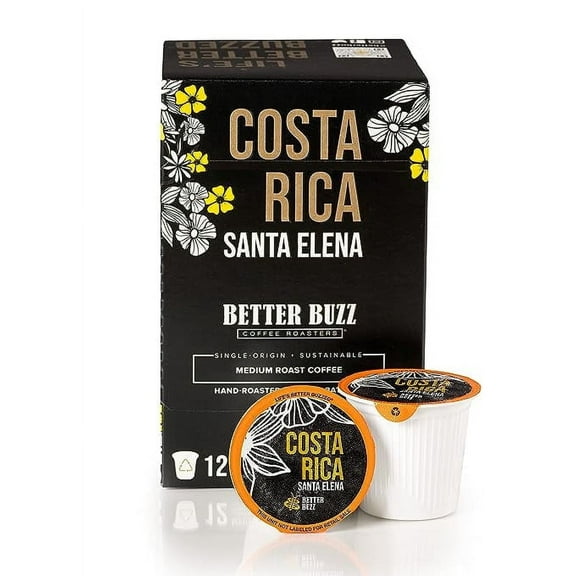 Better Buzz Costa Rica Medium Roast Coffee Pods 12ct, California Solar Energy Produced Recyclable Coffee Pods, Small Batch Roasted Single Origin Coffee, K-Cup Compatible, Life's Better Buzzed