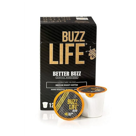 Better Buzz Life Blend Medium Roast Coffee Pods (Buzz Life) 12ct., California Solar Energy Produced Recyclable Coffee Pods, Small Batch Roasted Coffee, K-Cup Compatible, Life's Better Buzzed