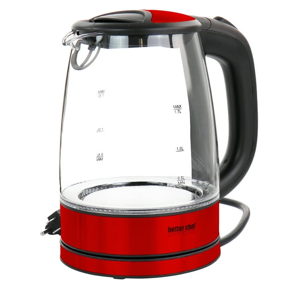Better Chef 1.7 Liter 360 Degree Glass Cordless Electric Kettle in Red