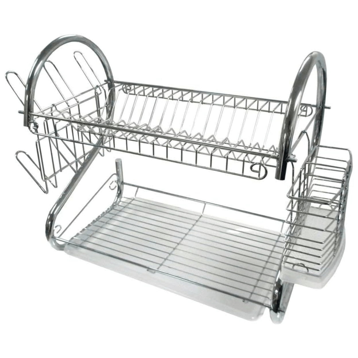 Chrome-Plated Two-Tier Dish Rack with Utensil Cup