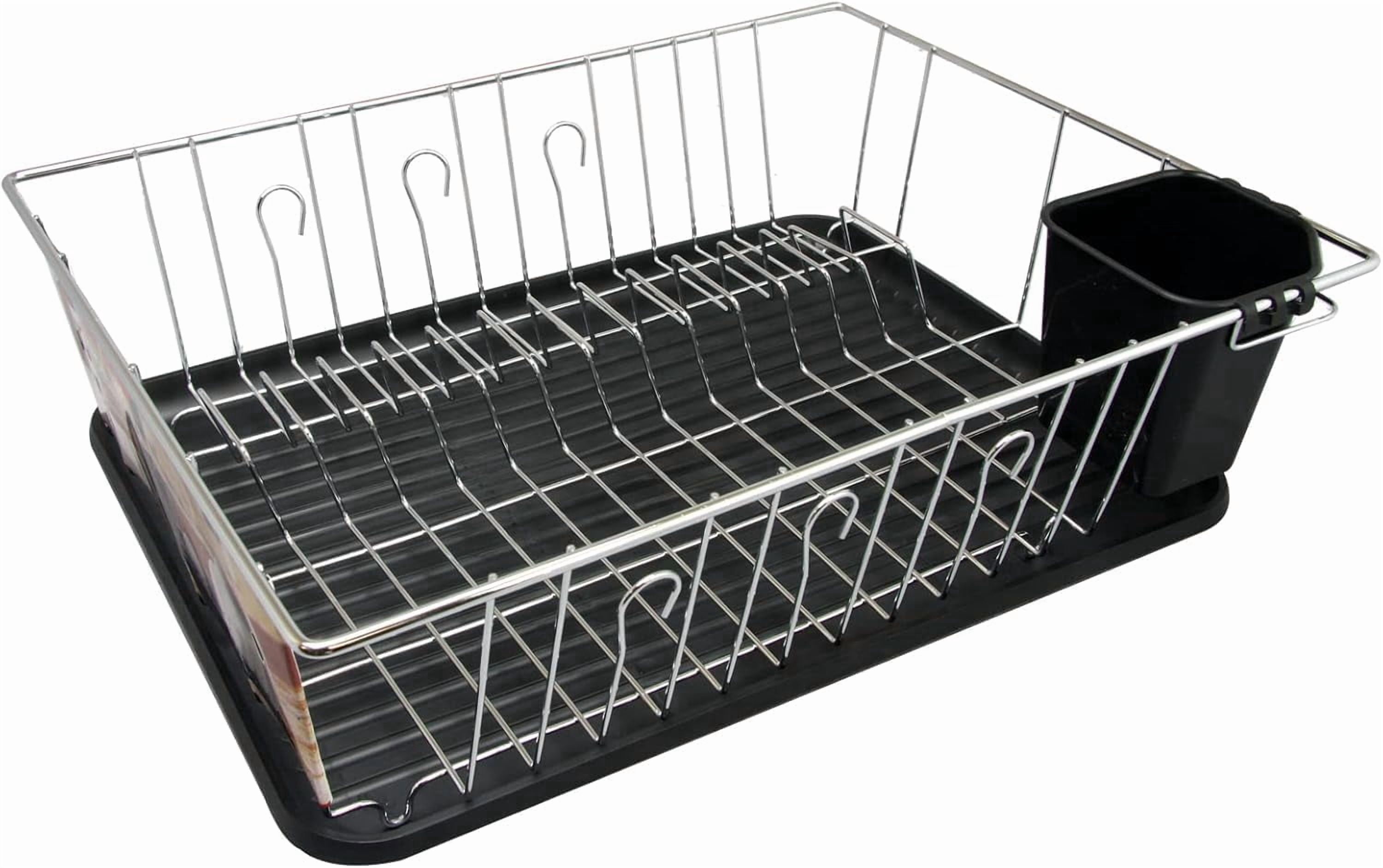 Better Chef 16-Inch Chrome Dish Drying Rack with Black Draining Tray ...