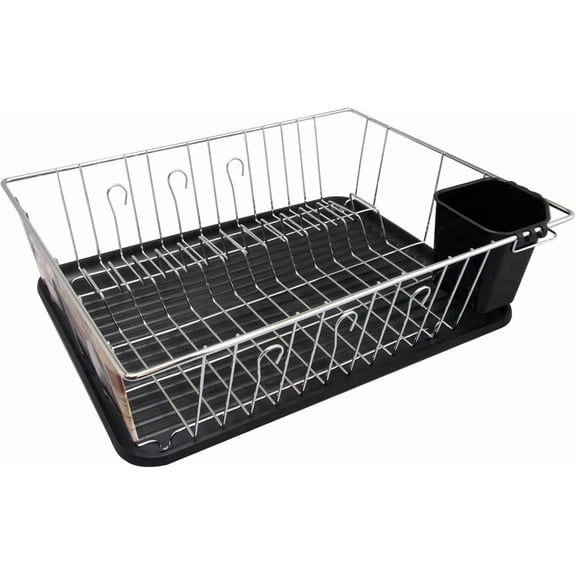 Better Chef 16-Inch Chrome Dish Drying Rack with Black Draining Tray