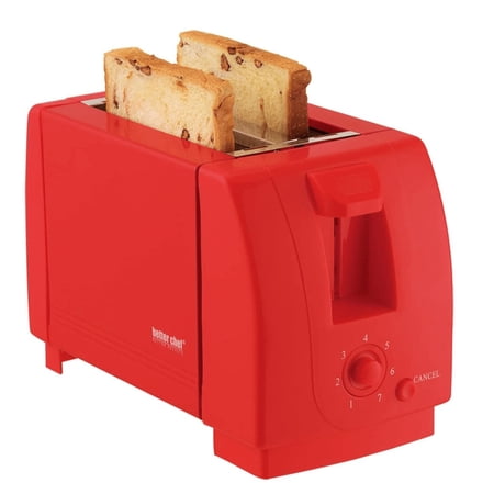 Better Chef 2-Slice Toaster, Red with Adjustable Browning Control and Slide Open Crumb Tray