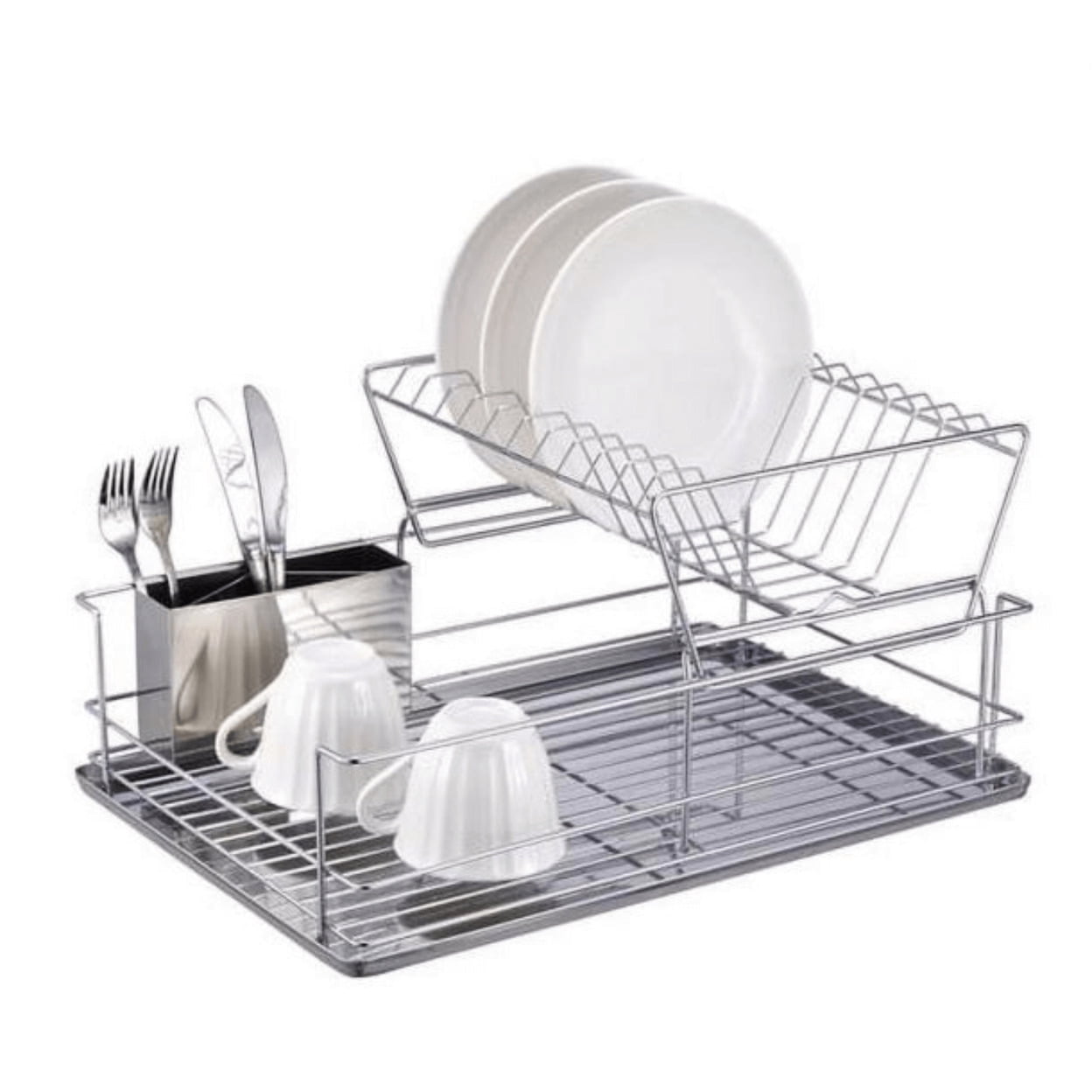 Better Chef 22-Inch Chrome Stainless Steel 2-Tier Dish Rack with Utensil Cup