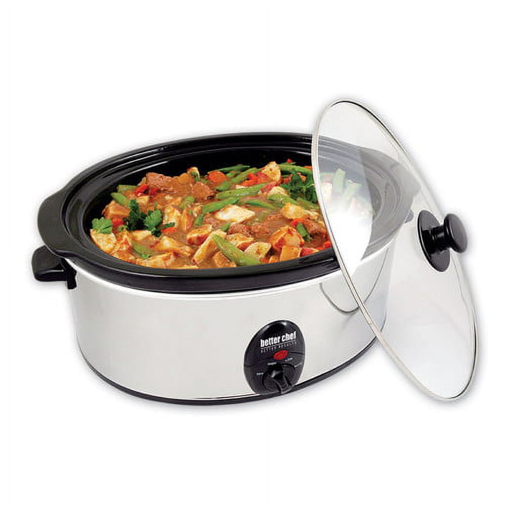 970117929M Better Chef 4 Quart Oval Slow Cooker with Removable Stoneware  Crock in Stainless Steel