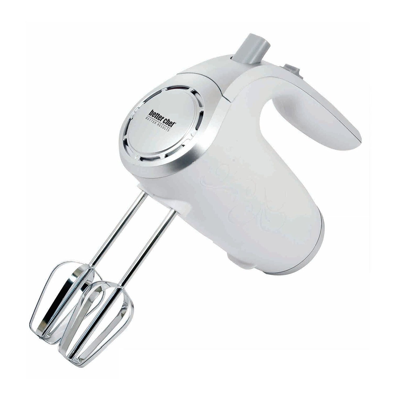 White and Silver 5-Speed Metal Hand Mixer with Stainless Steel Beaters