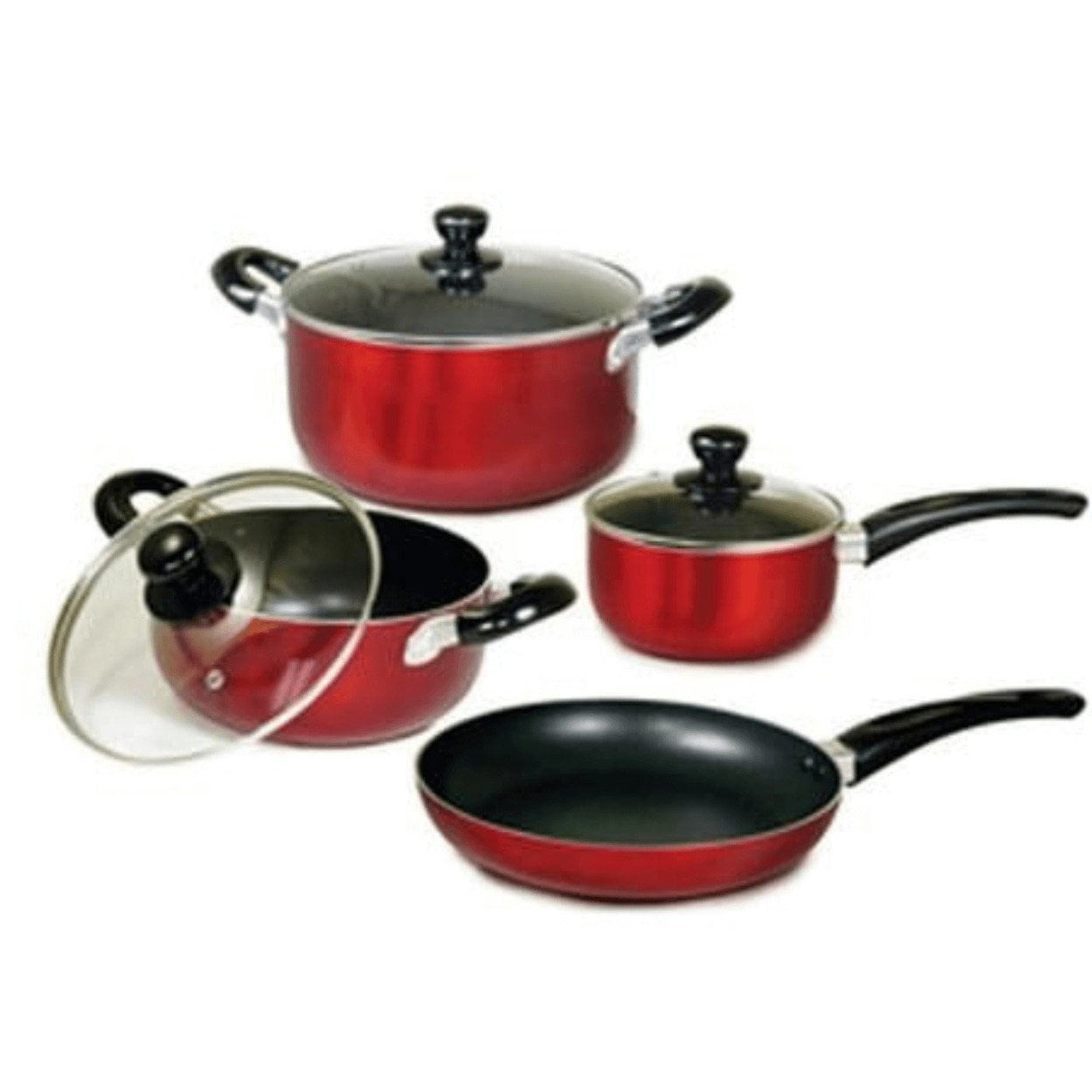 Red Aluminum Non-Stick 7-Piece Cookware Set
