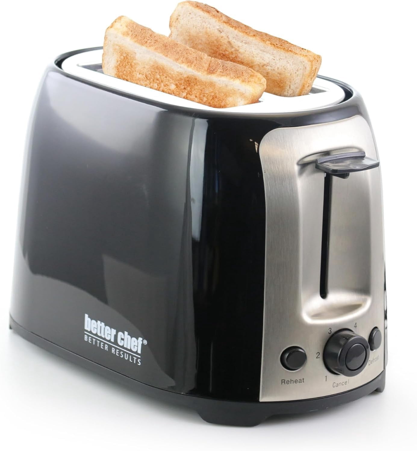 Better Chef Cool Touch Toaster, Black with Reheat, Defrost, and Adjustable Browning Control