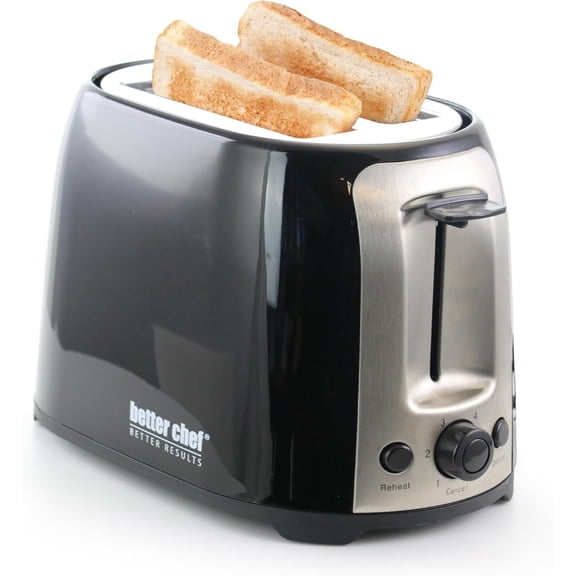 Better Chef Cool Touch Toaster, Black with Reheat, Defrost, and Adjustable Browning Control