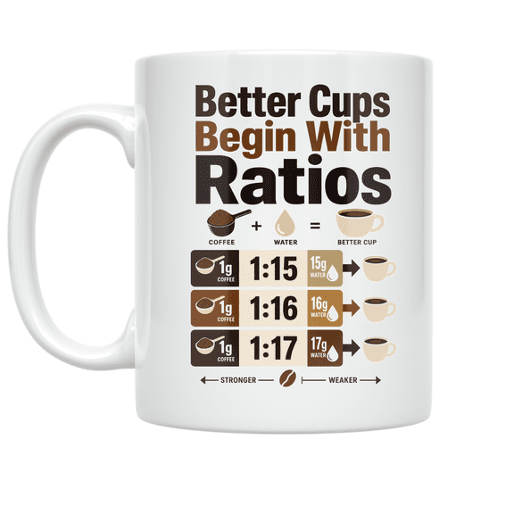 Better Cups Begin With Ratios - Coffee Enthusiast - 11 oz Ceramic Coffee Mug
