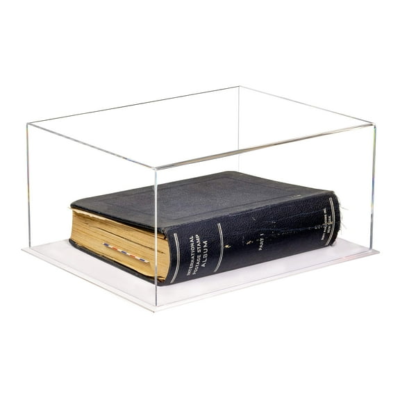 Better Display Cases Acrylic Book Display Case 15.25" x 12" x 8" - Large Rectangle Box with Clear Case and White Base (V12/A026)