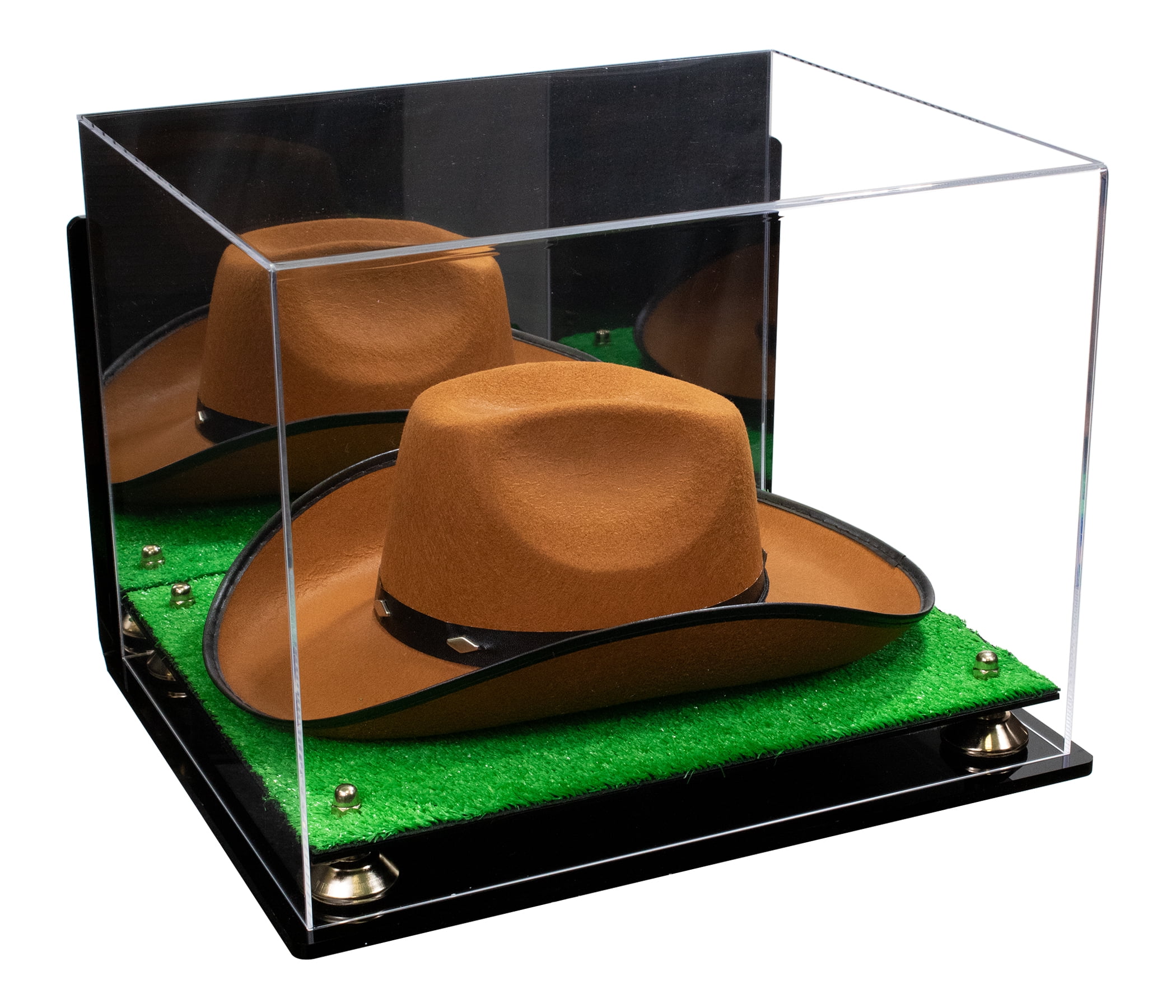 Better Display Cases Acrylic Cowboy Hat Display Case with Mirror Case Silver Risers and Turf Base and Wallmount 16 x 13 x 12 V61B A024 B