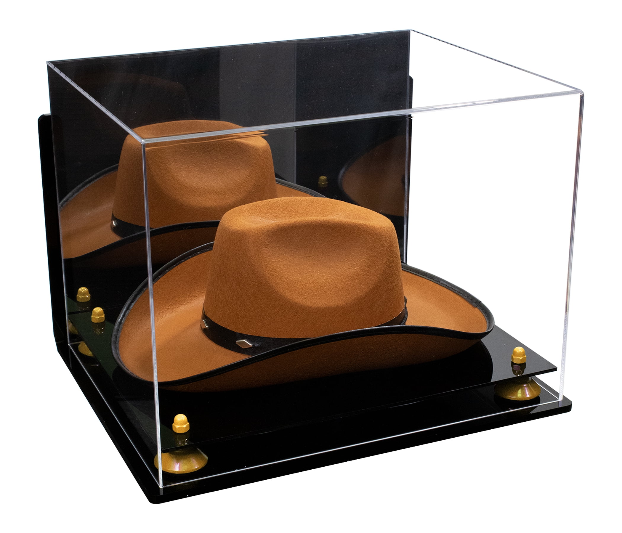 Better Display Cases Acrylic Cowboy Hat Display Case with Mirror Case Yellow Risers and Black Base and Wallmount 16