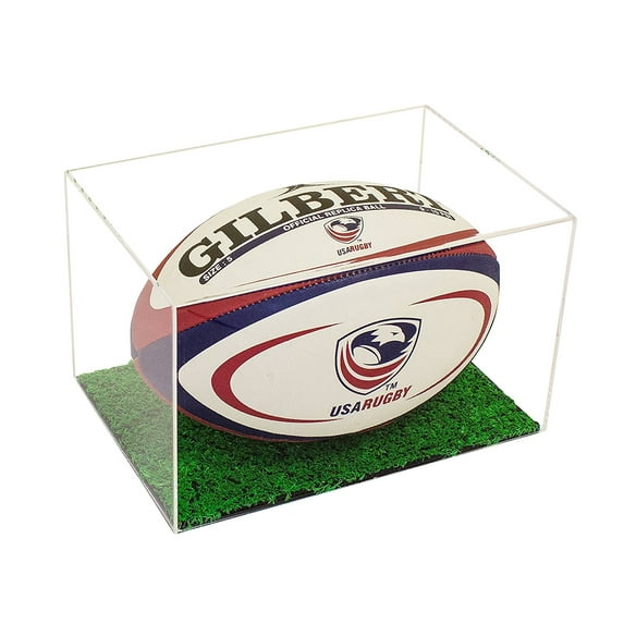 Better Display Cases Clear Acrylic Rugby Ball Display Case with Green Turf Bottom (A018-CTB)
