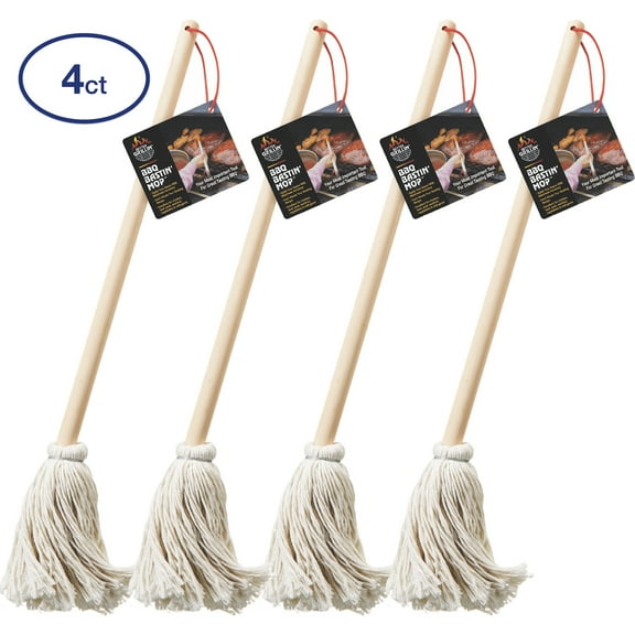 Better Grillin BBQ Bastin Mop Basting Barbecue Brush/Mop Easily Applies Marinades, Sauces, Washes Out, 16in Handle, 4pk